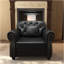 Canapé de 41,3 po rembourré en similicuir avec garniture cloutée et accoudoirs roulés, canapé de style Mid-Century Chesterfield avec capitonnage à boutons, comprend 1 oreiller, noir-1794658152