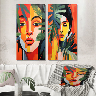 Minimalisme, femme tropicale, portrait I - femme mexicaine, ensemble de 2 reproductions d'art sur toile