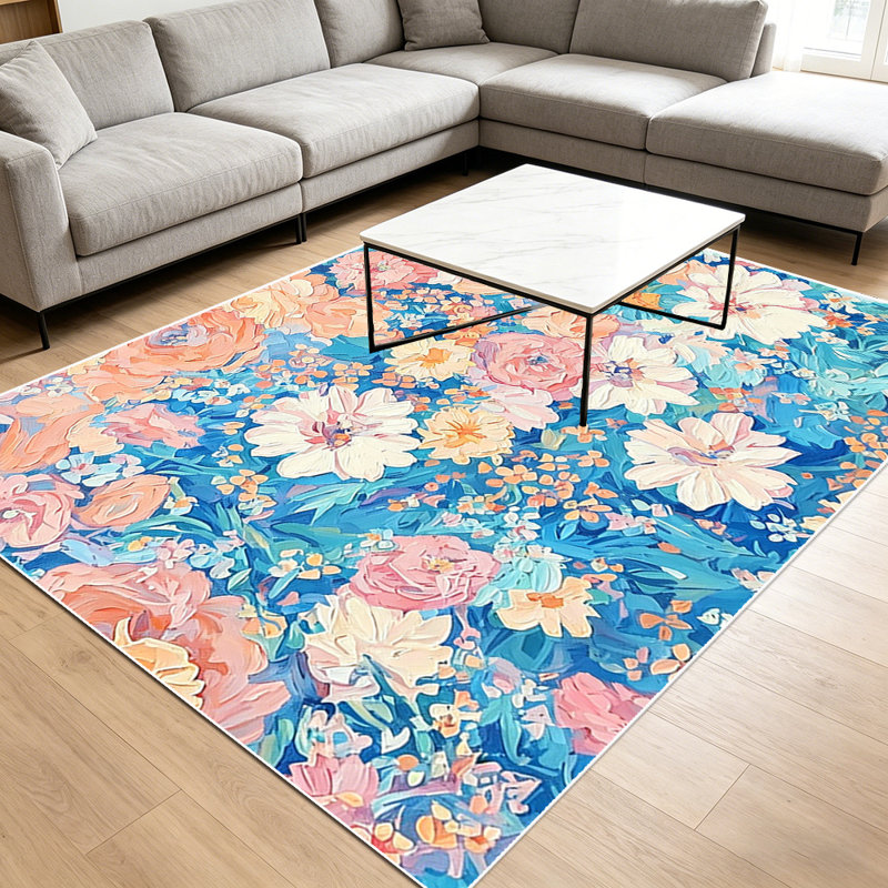 1PC impasto pastel floral oil painting printed area rugs, Soft and Comfortable, easy-to-maintain, machine washable Indoor floor mat, suitable for living room, bedroom, dining area, balcony, porch, patio, entryway, backyard, Home Decor, Outdoor Decor.