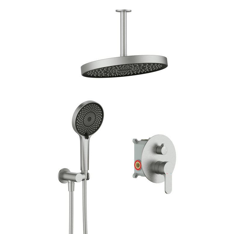 GT Bathroom Shower Faucet Set, Rainfall Bathroom Shower Head with 5-Inch Round Handheld Head, Wall Mounted Bath Fixtures with Brass Valve and Trim Kit, Nickel