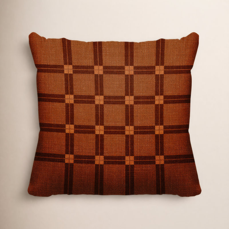 Plaid Outdoor Reversible Throw Pillow, 17" W x 17" H, Burnt Orange