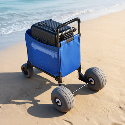 Chariot de plage avec de grandes roues pour le sable, capacité de charge de 165 lb, chariot de plage pliant robuste avec roues à ballon de 12 po, sac de rangement, hauteur réglable de 33 po à 45 po, chariot de camping pour le jardin de pêche