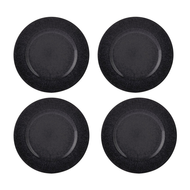 Reactive Linear Set Of 4 Dinner Plates, Black