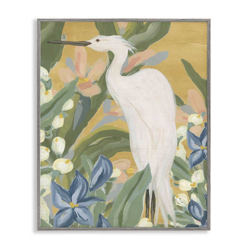 Aigrette tropicale, peinture par estampe numérique grise de June Erica Vess, Estampe numérique Farmhouse, H 14 po x l 11 po