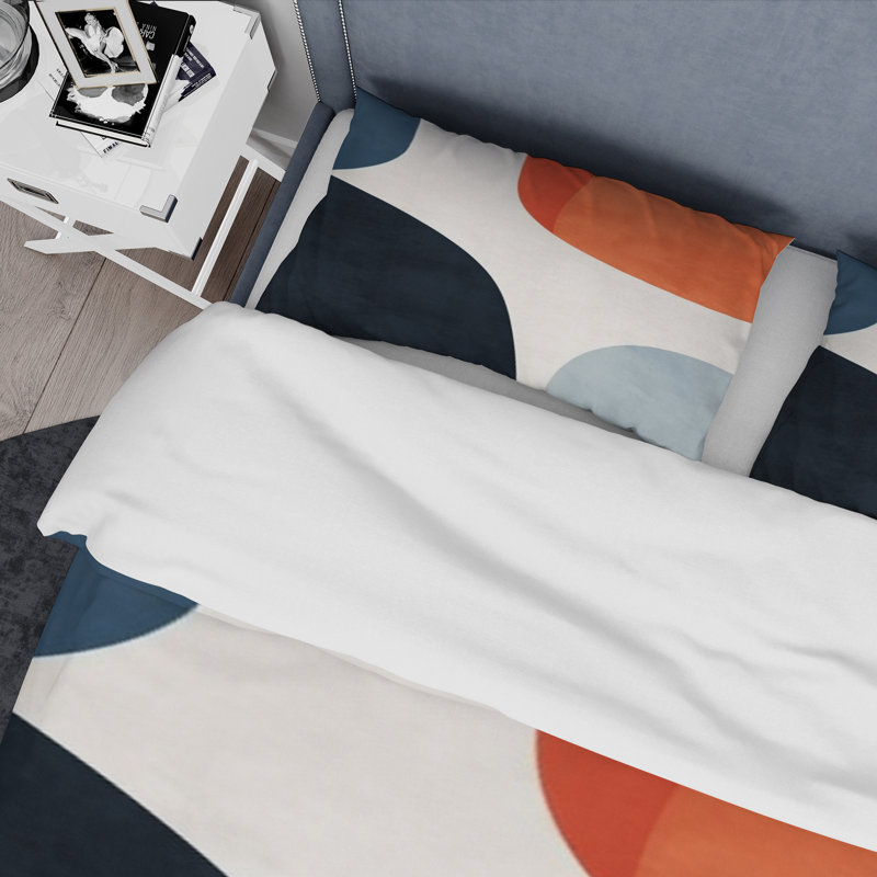 Ensemble de housse de couette minimaliste bleu et orange à motif bohème minimaliste 3, Housse de couette pour lit simple