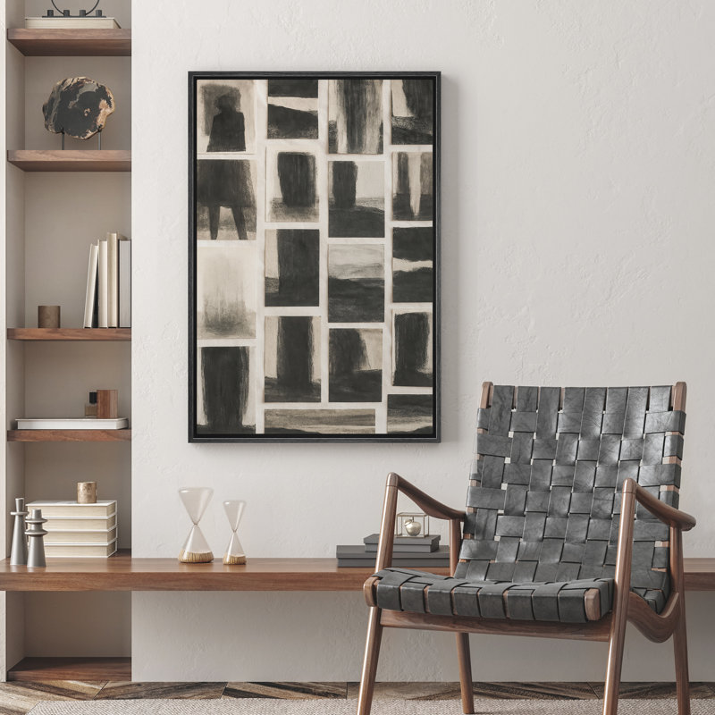 «Neutral Abstract Wall Art», reproduction d'art sur toile encadrée, Noir, H 24 po x l 16 po
