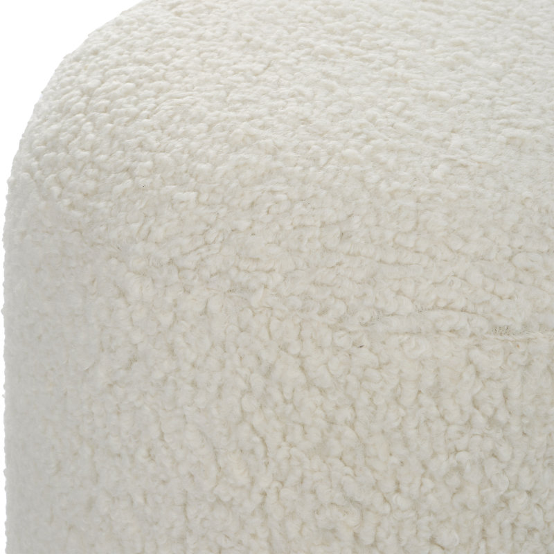 White Faux Shearling Round Ottoman with Black Metal Legs