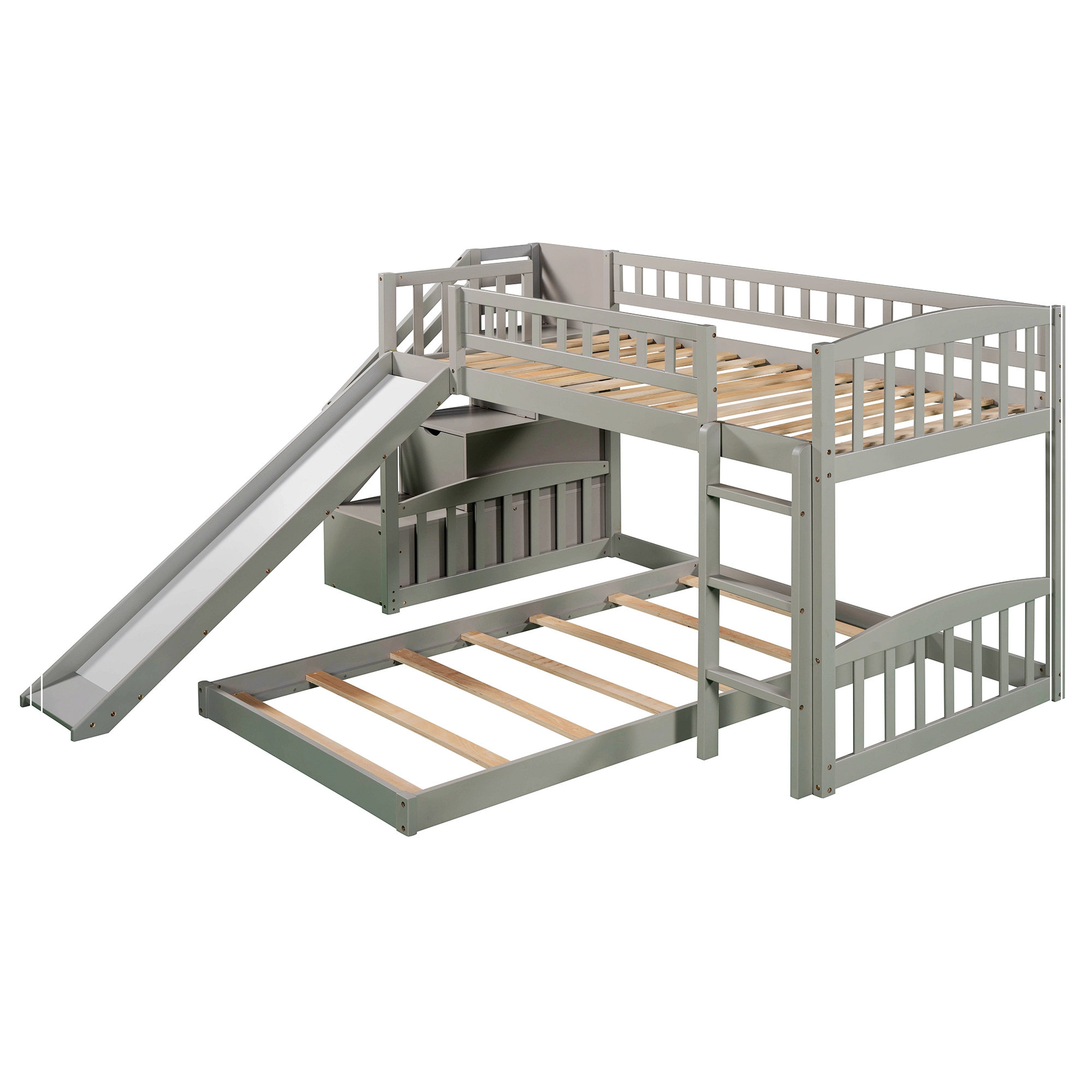 Harriet Bee Stairway Twin Over Twin Bunk Bed With Two Drawers And Slide ...