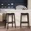 Tabouret de bar de 30 po gris vieilli, siège en cuir noir, structure en bois franc massif, rehausse l'ambiance de style gris selle, siège - confortable et élégant-961408726-961408720-961408727