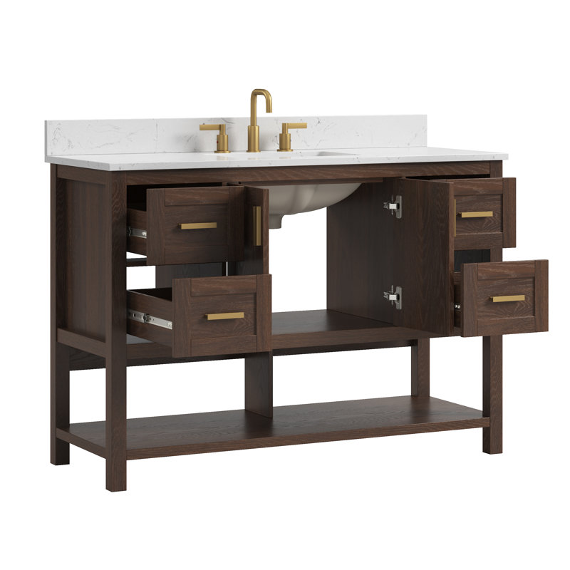 Aastha 48" Freestanding Walnut Bathroom Vanity With Single Sink & Engineered Stone Top, 48"