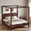 Lit plateforme à baldaquin en bois avec tête de lit élégante et pieds de soutien-487113293-487113295