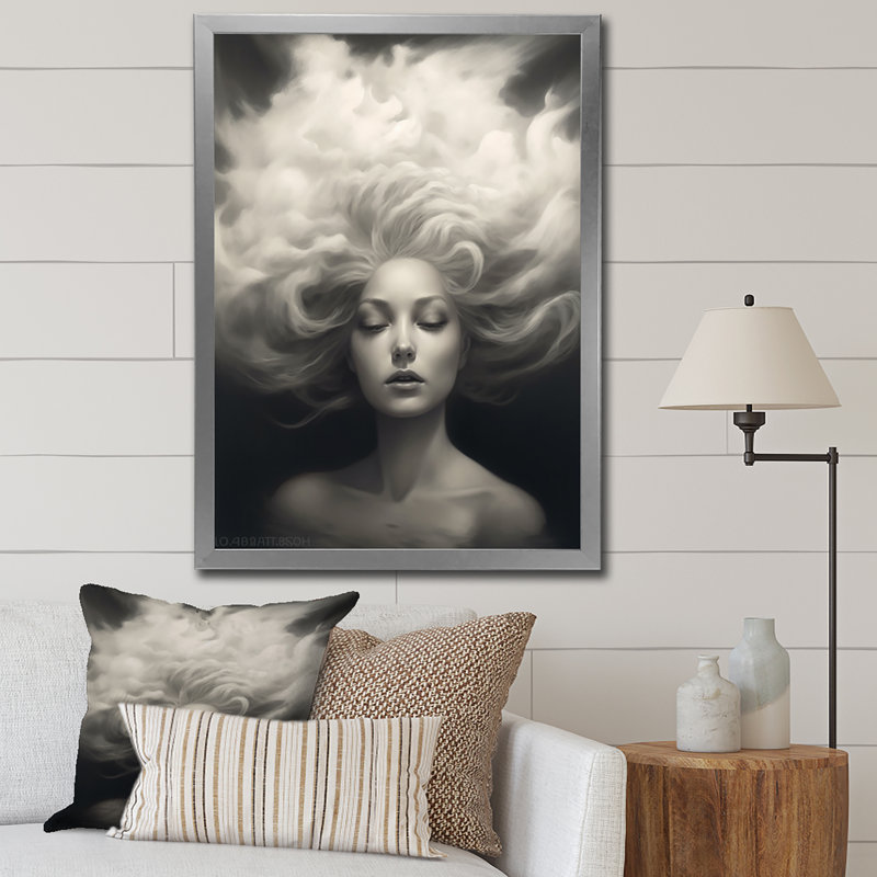 Rêves de cheveux sauvages - Monochromes d'art mural, H 20 po x l 12 po x P 1 po, Cadre simple argenté