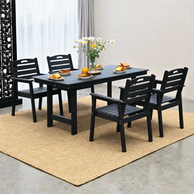 5-Piece HDPE Dining Set — Umbrella-Ready & Zero-Maintenance for Your All-Weather Retreat
