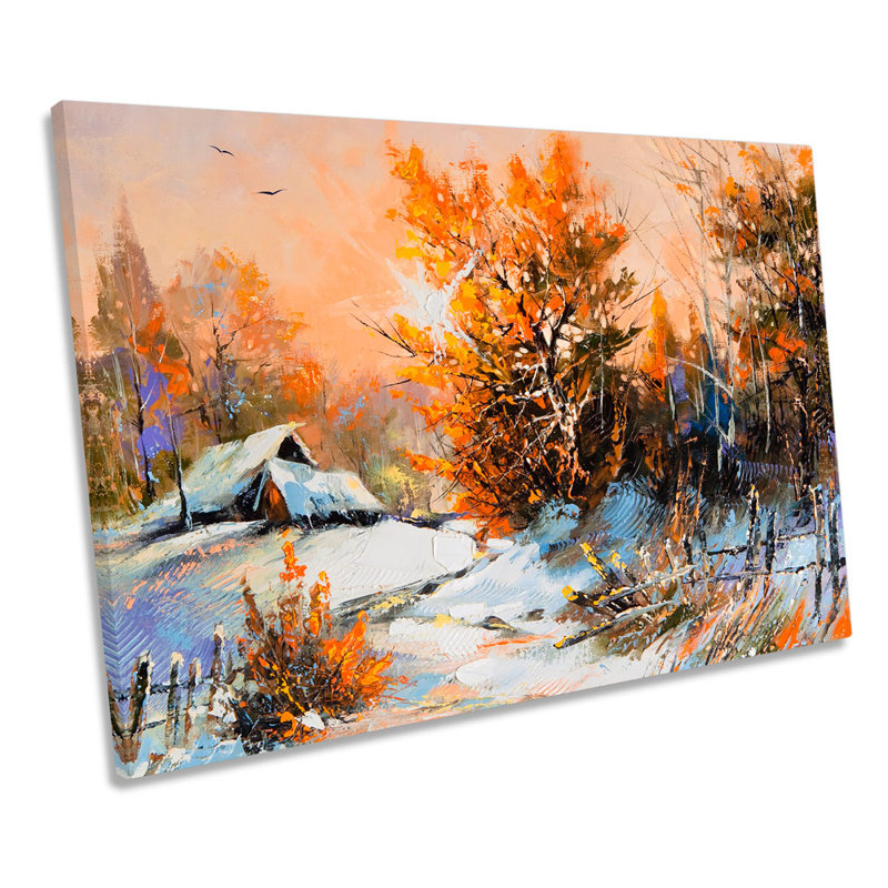 Winter Forest Sunset Orange - Wrapped Canvas Painting, 40.6cm H x 61cm W x 2cm D