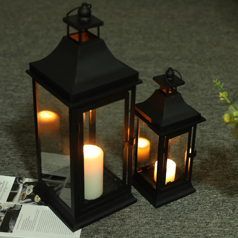 Winston Porter Set Of 2 13''&19.5''tall Outdoor Candle Lanterns, Black