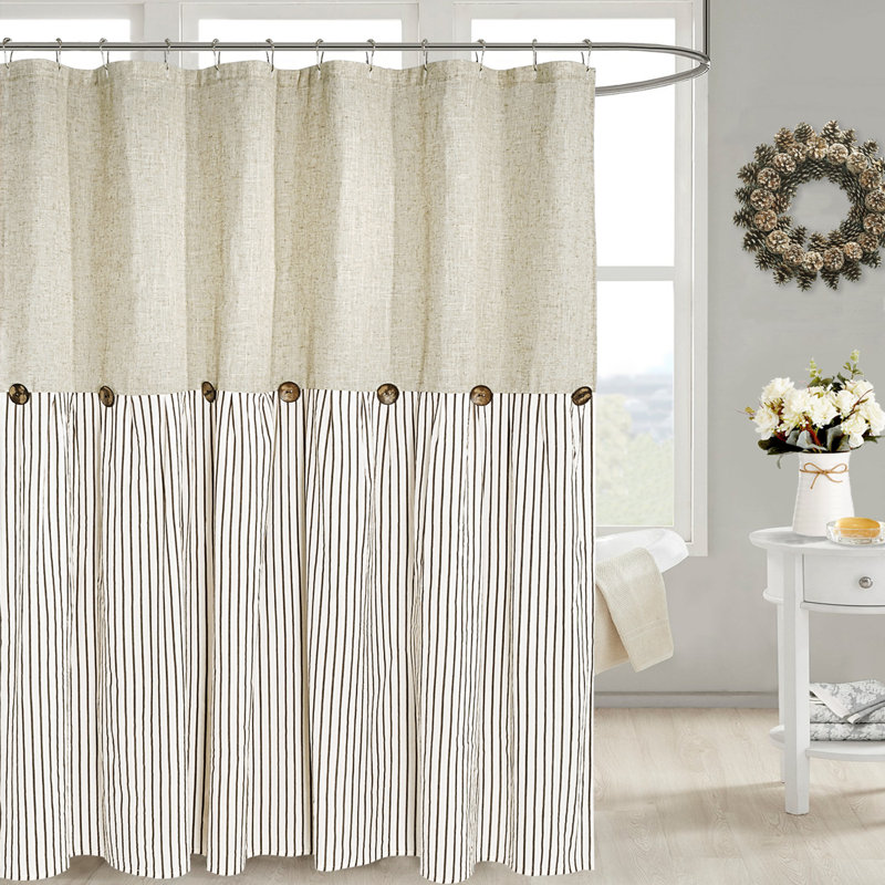 Rideau de douche Patchwork, H 72 po x l 72 po, Brun clair / beige / rayé brun