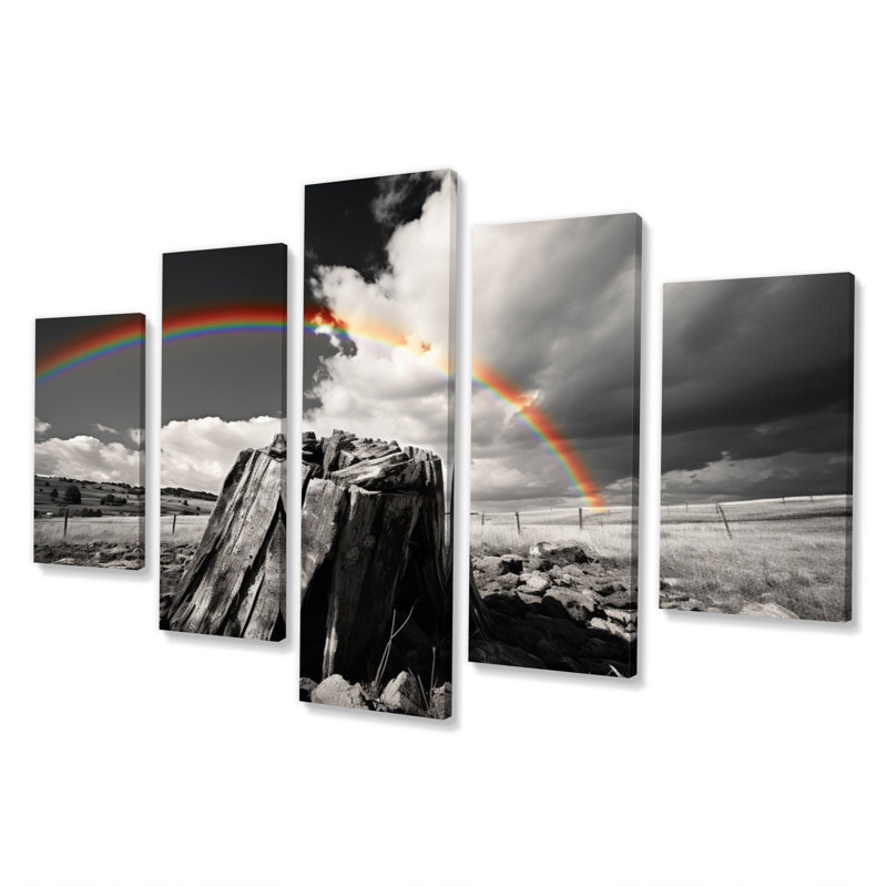 «Rainbow Shades Of Colorlessness Landscape II», impression d'art sur toile - 5 panneaux