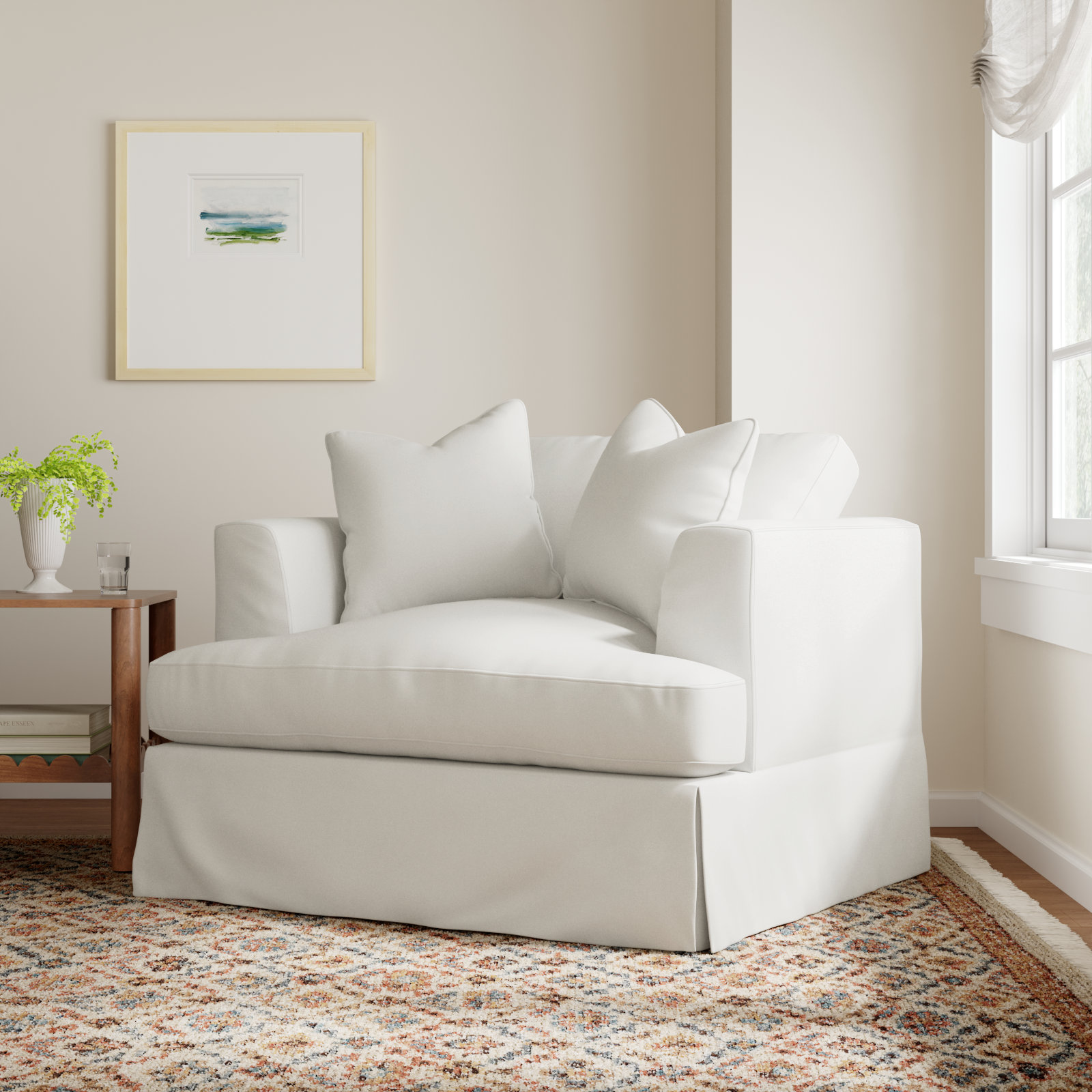 Lucia Upholstered Armchair, Classic Bleach White Twill