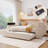 Full Size Upholstered Daybed with Storage Armrests, Trundle & Bluetooth Audio System, Teddy Fleece Beige-2022146899-2022146897