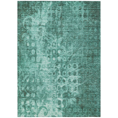 Tapis bleu sarcelle lavable intérieur / extérieur 8 pi x 10 pi Ikat