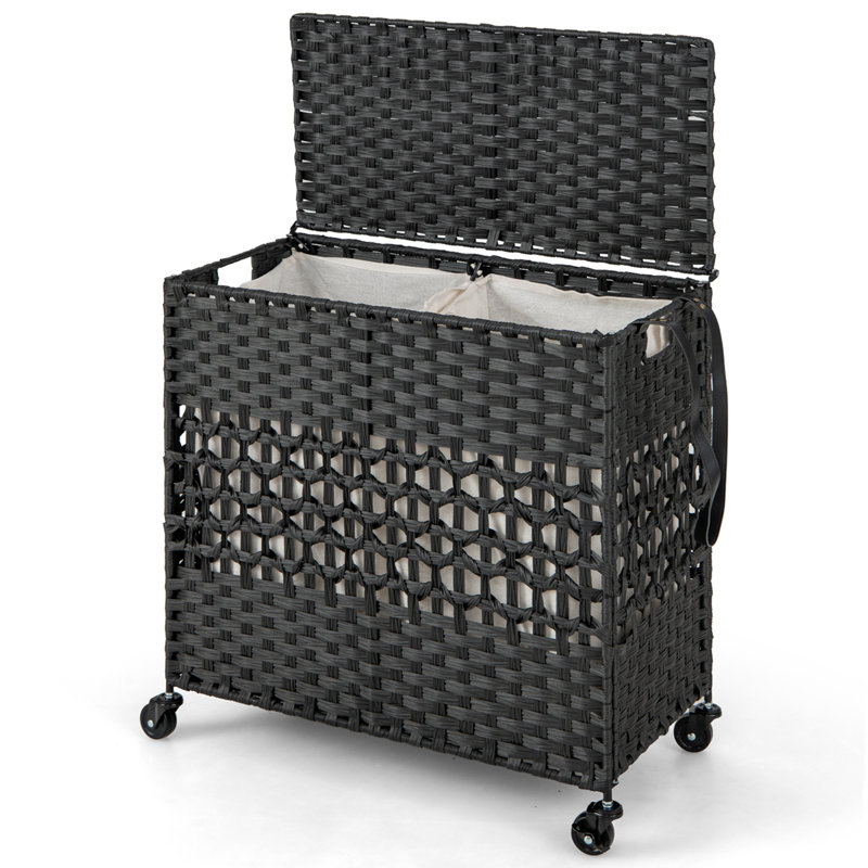 Rolling Laundry Hamper with Handles, Black