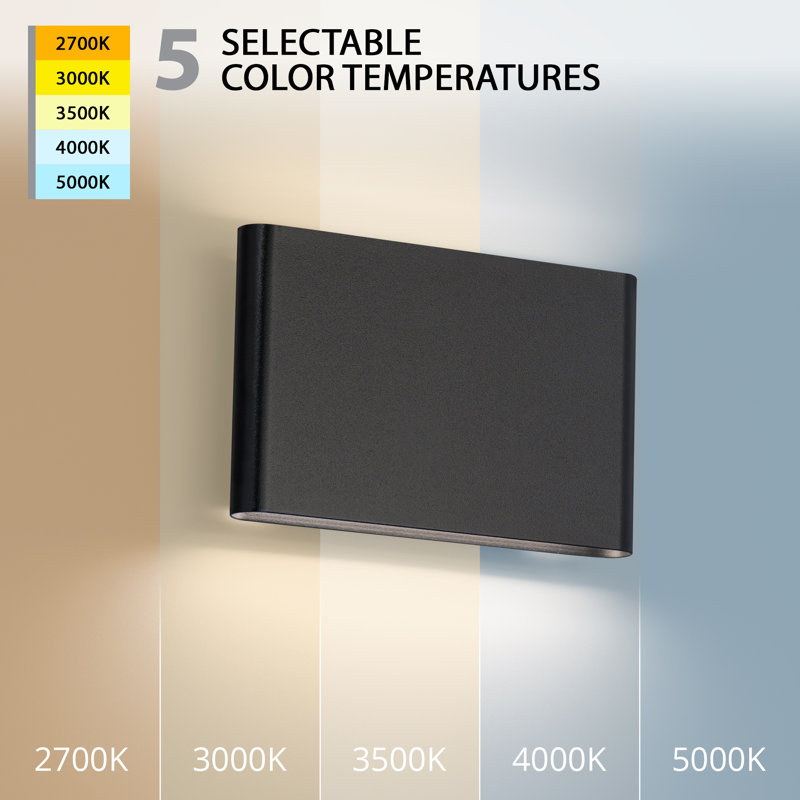 TabletLED Outdoor / Indoo Wall Light With Color Temperature Switch (2700K/3000K/3500K/4000K/5000K), Black