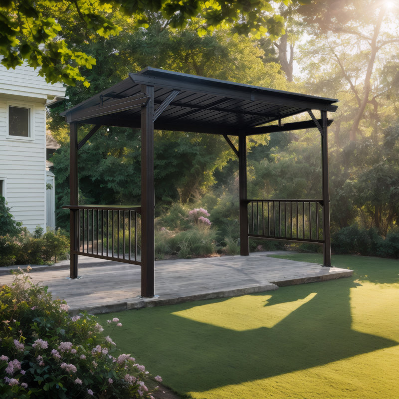 Metal Permanent Grill Canopy 6.5x12FT - Hardtop Gazebo w/ Sloping Galvanized Roof & Shelves for Lawn, Gray