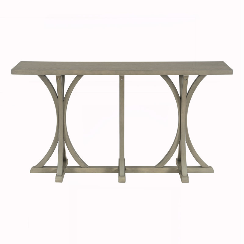 Farmhouse Entryway Table with Rubber Wood Slender Curved Legs, Gray