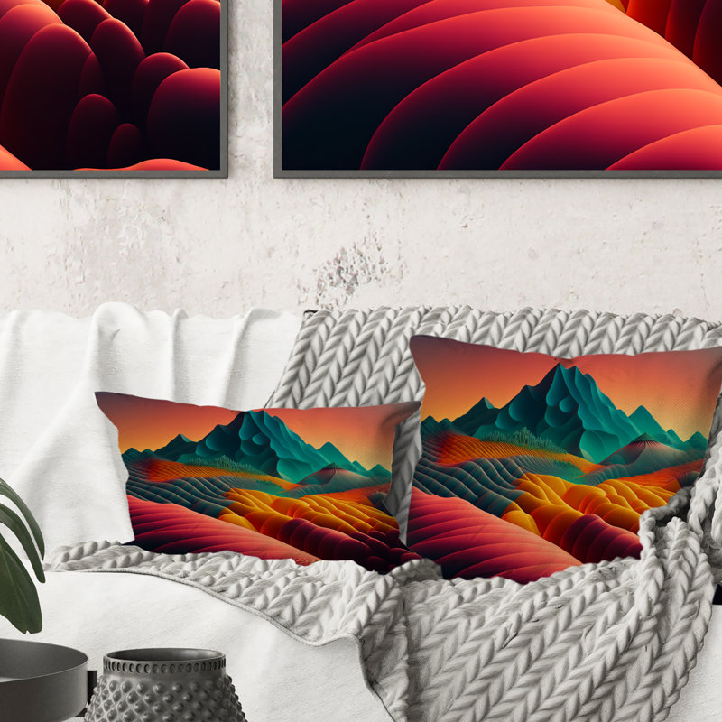 Coussin décoratif abstrait «Abstract Hills» en jaune et bleu I - montagnes
