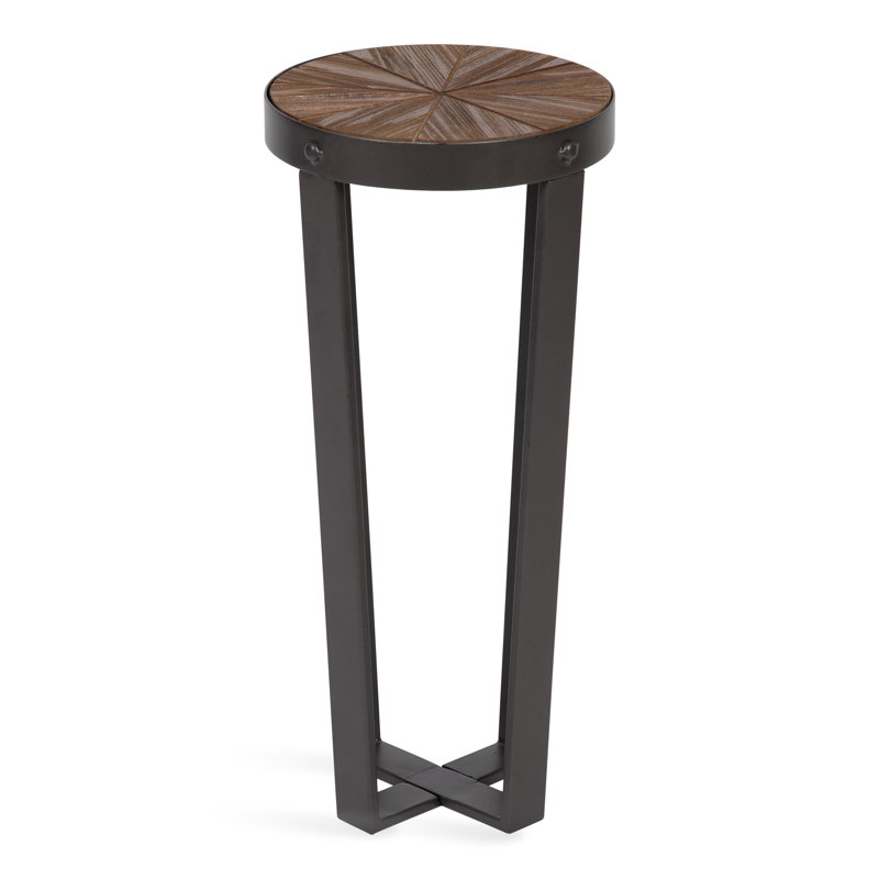 Aldiana Solid Wood Top End Table, Black, Rustic Brown 