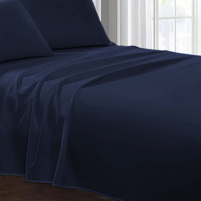 Deirdre 200 Thread Count Egyptian Certified Cotton Flat Sheet, Double (4'6), Navy