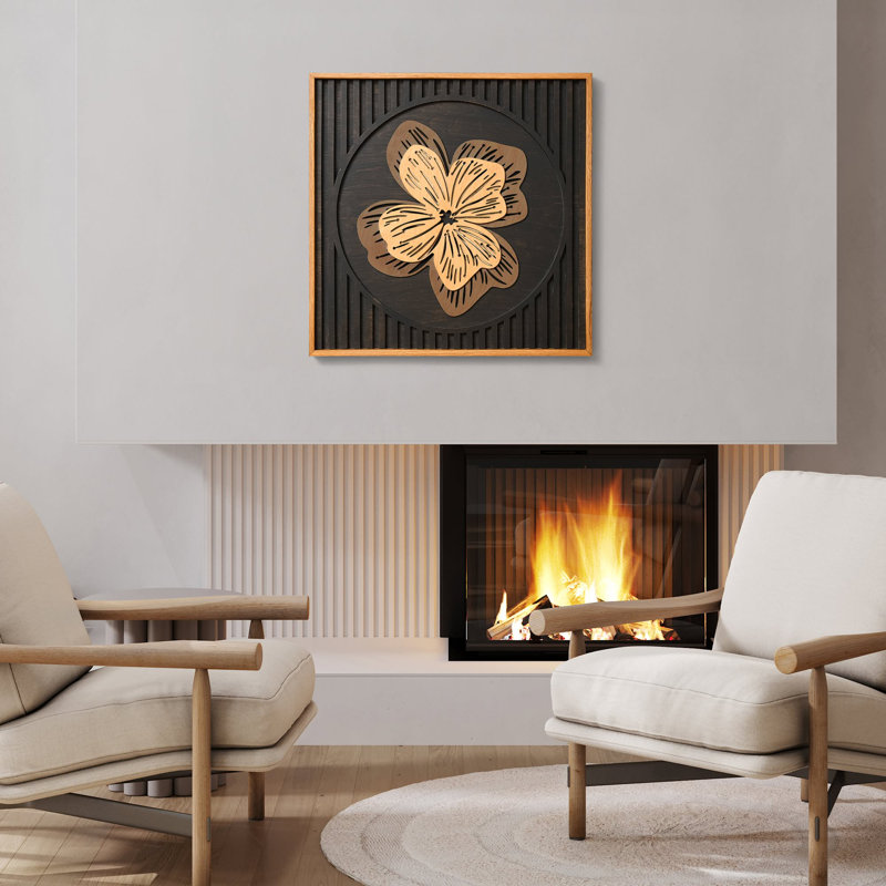 Art floral floral en bois - Décor en relief de fleurs modernes en couches 3D (grand, encadré)