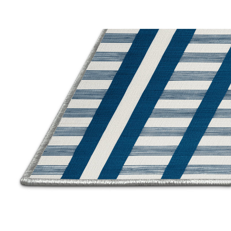 Tapis blanc à rayures horizontales lavable à la machine, Rond 6 pi