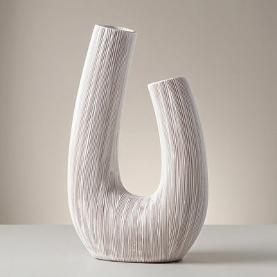 Elara 12" Textured U-Shape Sculptural Vase (White)