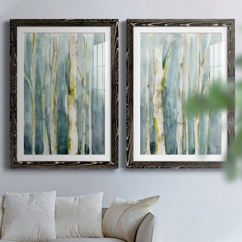 Treeline Watercolor I - ensemble de 2 reproductions d'art sur papier encadré, H 31,5 po x l 43,5 po x P 1 po, Noir