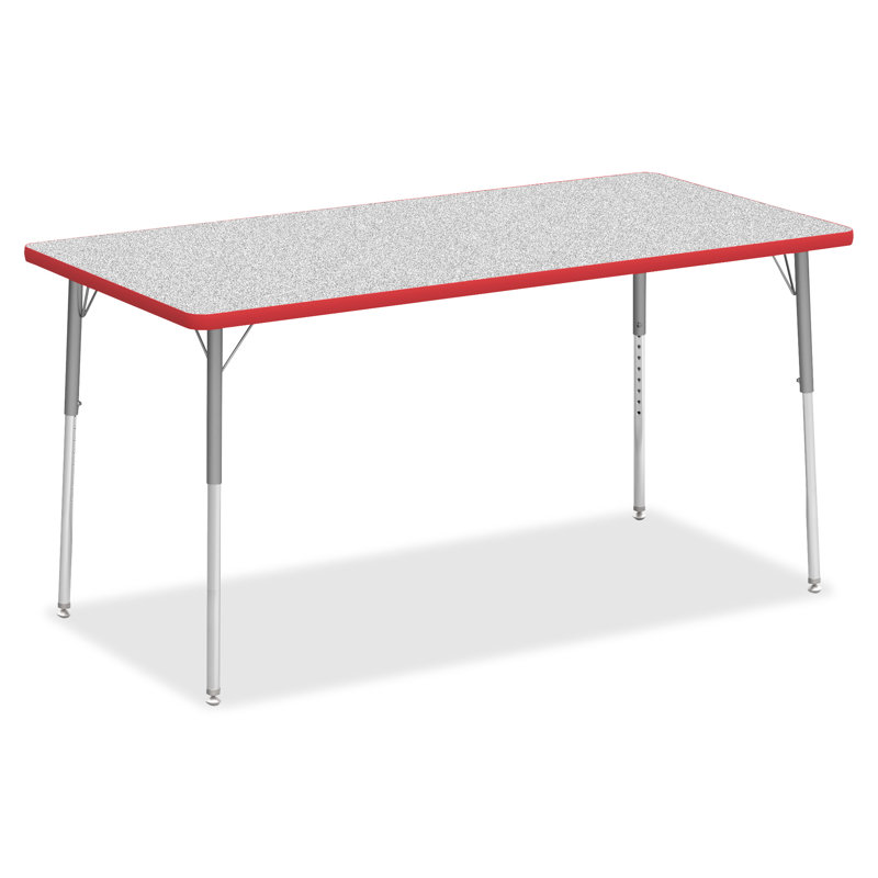 Laminate Adjustable Rectangle 4 Students Activity Table, 72" L x 30" W, Gray/Red