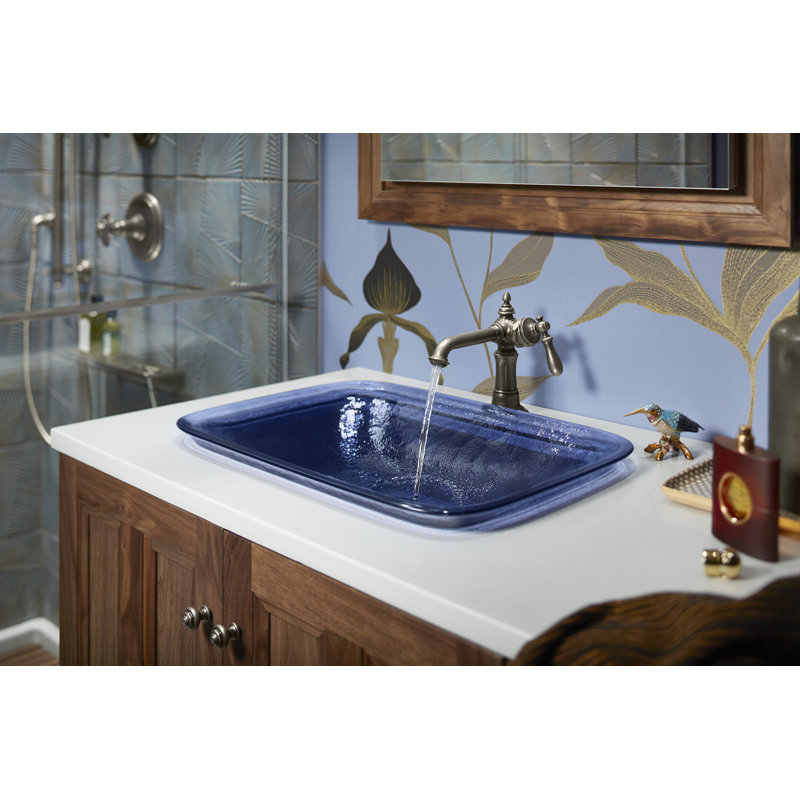Kohler Inia, Artist Editions Rectangle Glass Wading Pool Bathroom Sink, Opaque Sapphire
