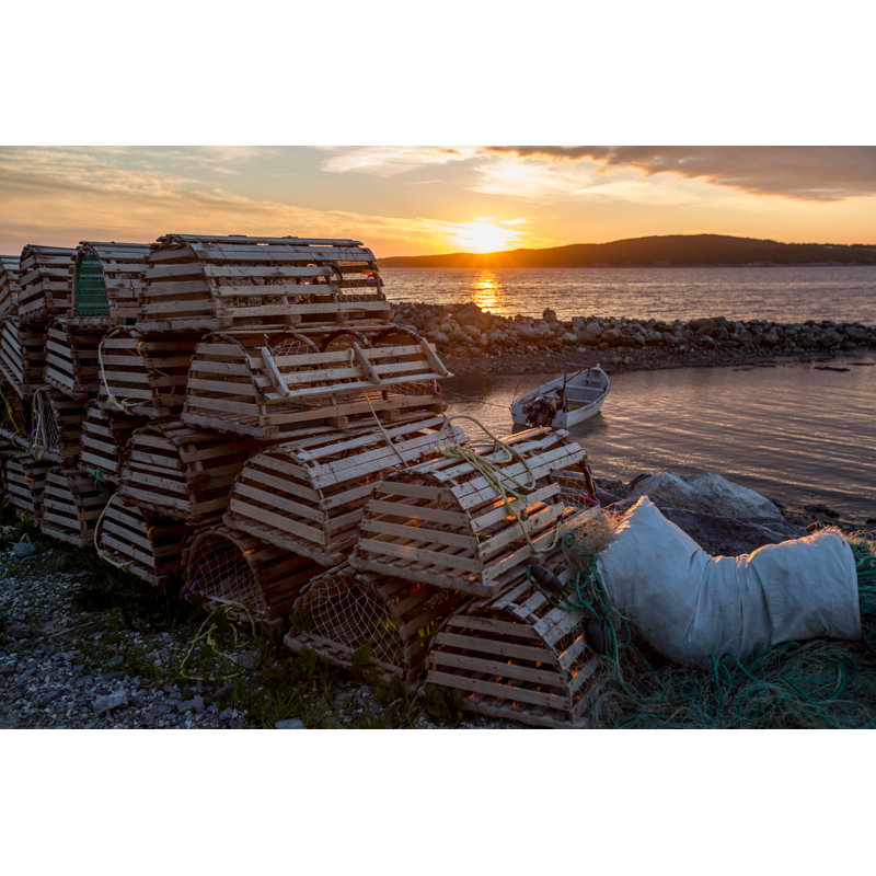 Sunset At Cow Head Fishing Harbour by HelenL100 - Wrapped Canvas Print, 30cm H x 46cm W