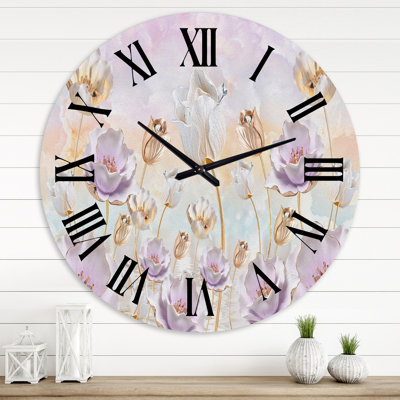 Fleurs en fleurs dans des tons pastel - Horloge murale traditionnelle