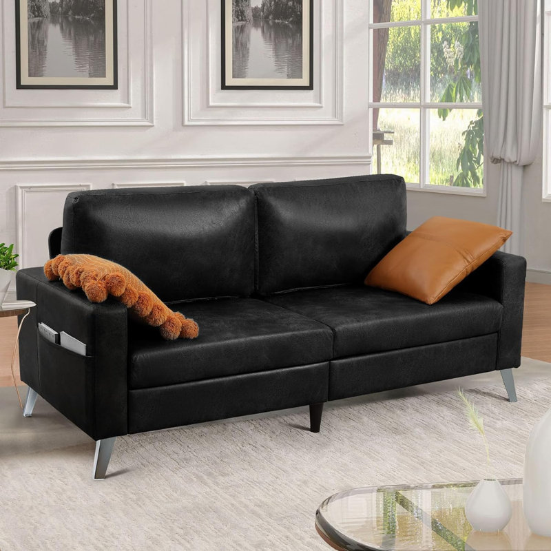 Chione 3 Seater Loveseat, Saddle Black  Faux Leather