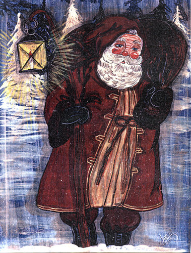 Père noël avec lanterne 2-sided garden flag