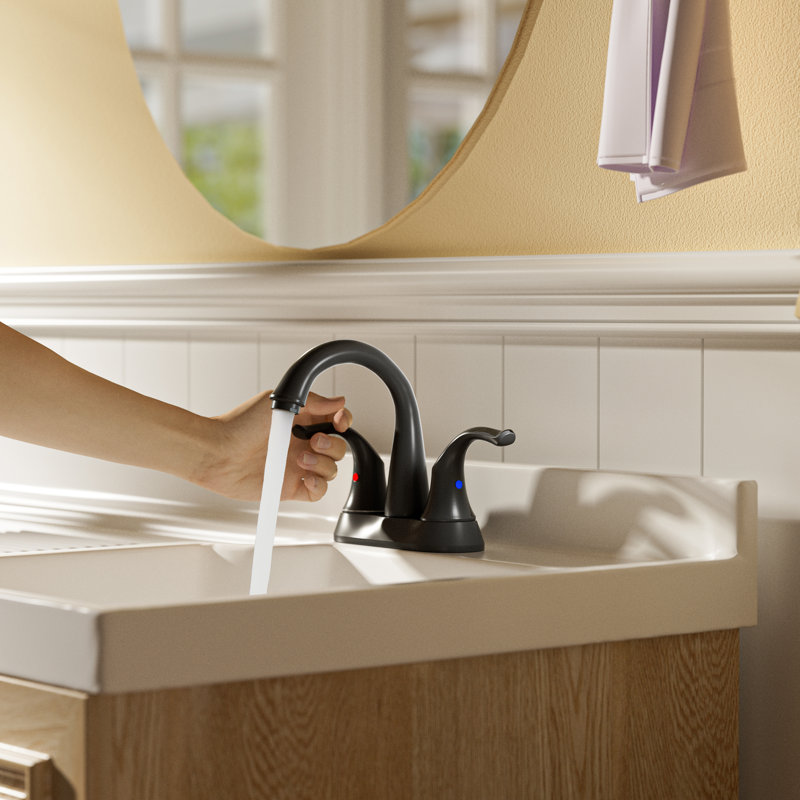 2-handle Bathroom Faucet with Drain Assembly, Black