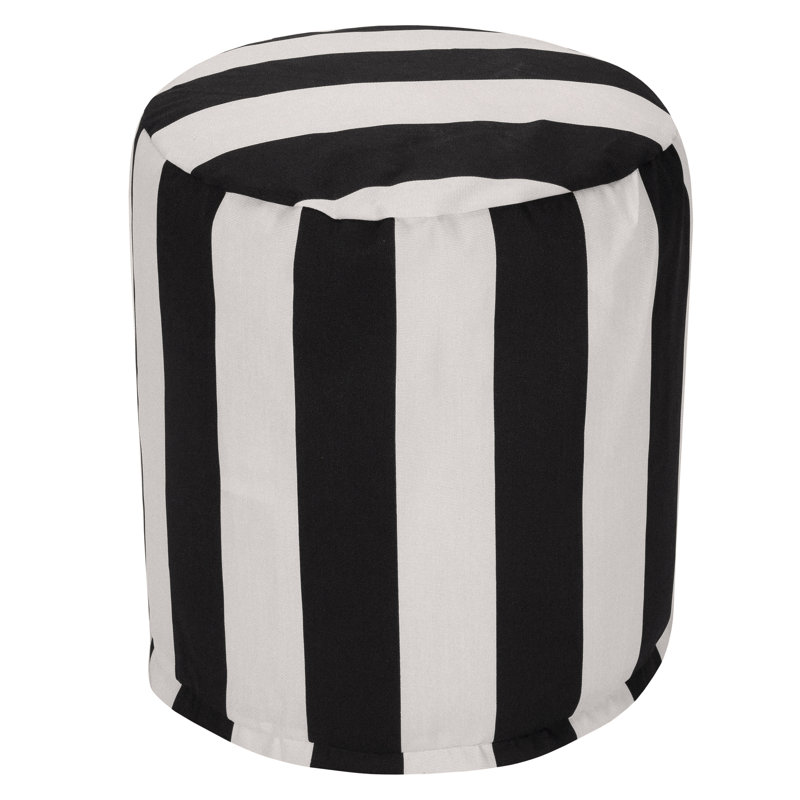 Petit repose-pieds d'extérieur avec coussin Glassell, Noir / blanc cassé rayé