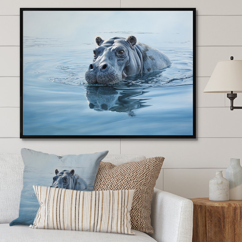 «Afrique Hippos Serenity I» sur toile, H 30 po x l 40 po x P 1,5 po, Cadre flottant noir