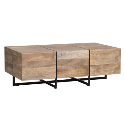 Samson Solid Mango Wood Coffee Table with Sled Iron Base