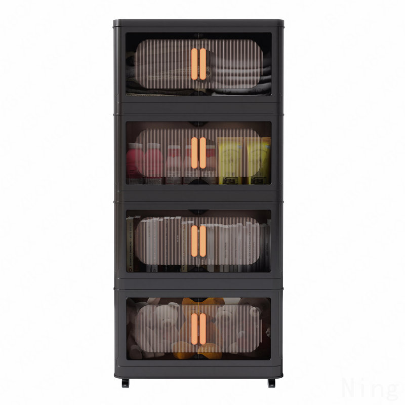 Armoire de rangement pliante en plastique de 20 po de large avec bacs - Porte magnétique pliante avec roulettes