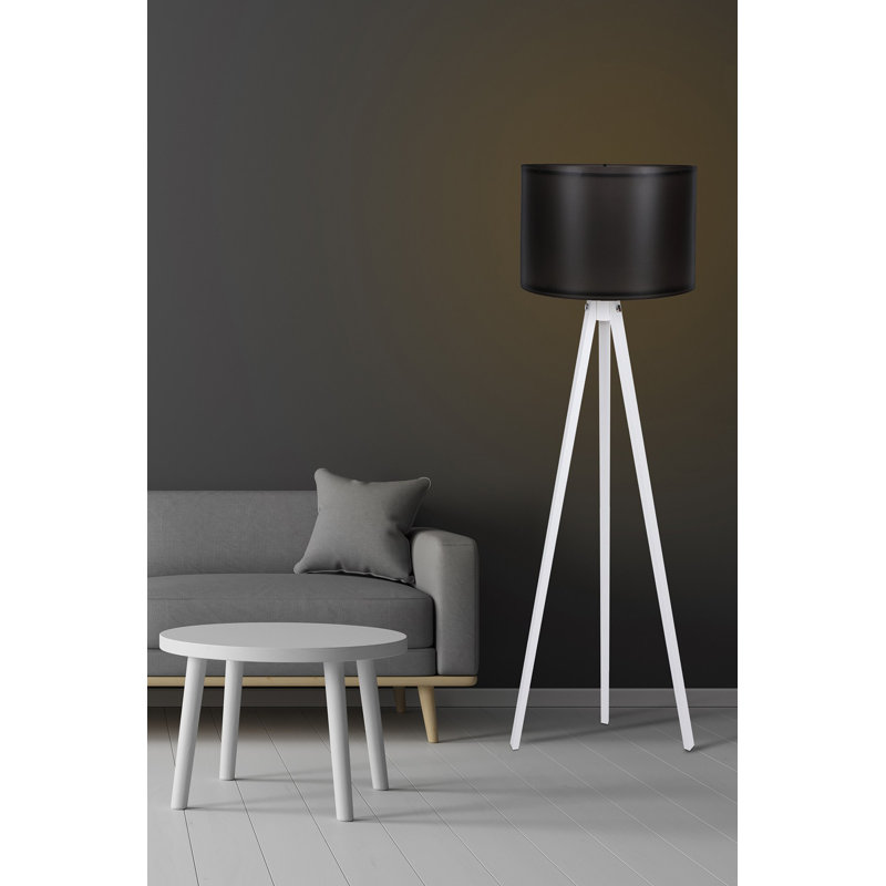 Lampe sur pied moderne avec corps en panneau de fibres à densité moyenne, noir et blanc | Hauteur de 57,1 pouces, abat-jour de 15,0 pouces de diamètre | Douille E27 (60 W maximum) | Câble 78,7 pouces avec interrupteur marche / arrêt | Éclairage élégant pour le décor du salon et de la chambre à coucher