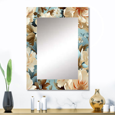 Dylenn Beige Timeless Peony Delights - miroir floral unique, grand miroir mural Cottage, impression d'art en métal