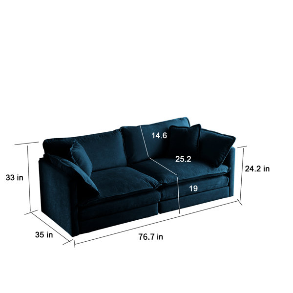 Latitude Run® Blue Chenille Living Room Sectional , 3 Piece Extra Deep ...