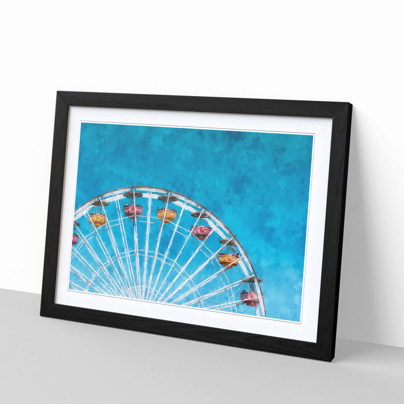 Santa Monica Pier Ferris Wheel - Picture Frame Painting Print, 45cm H x 63cm W x 2cm D, Black Framed